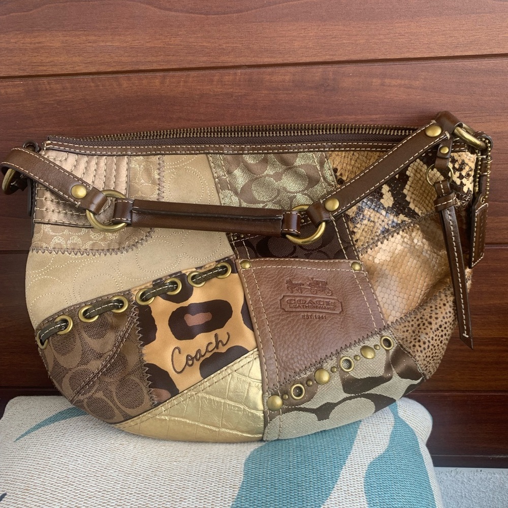 Coach Patchwork Hobo in Brown, Tan, Gold